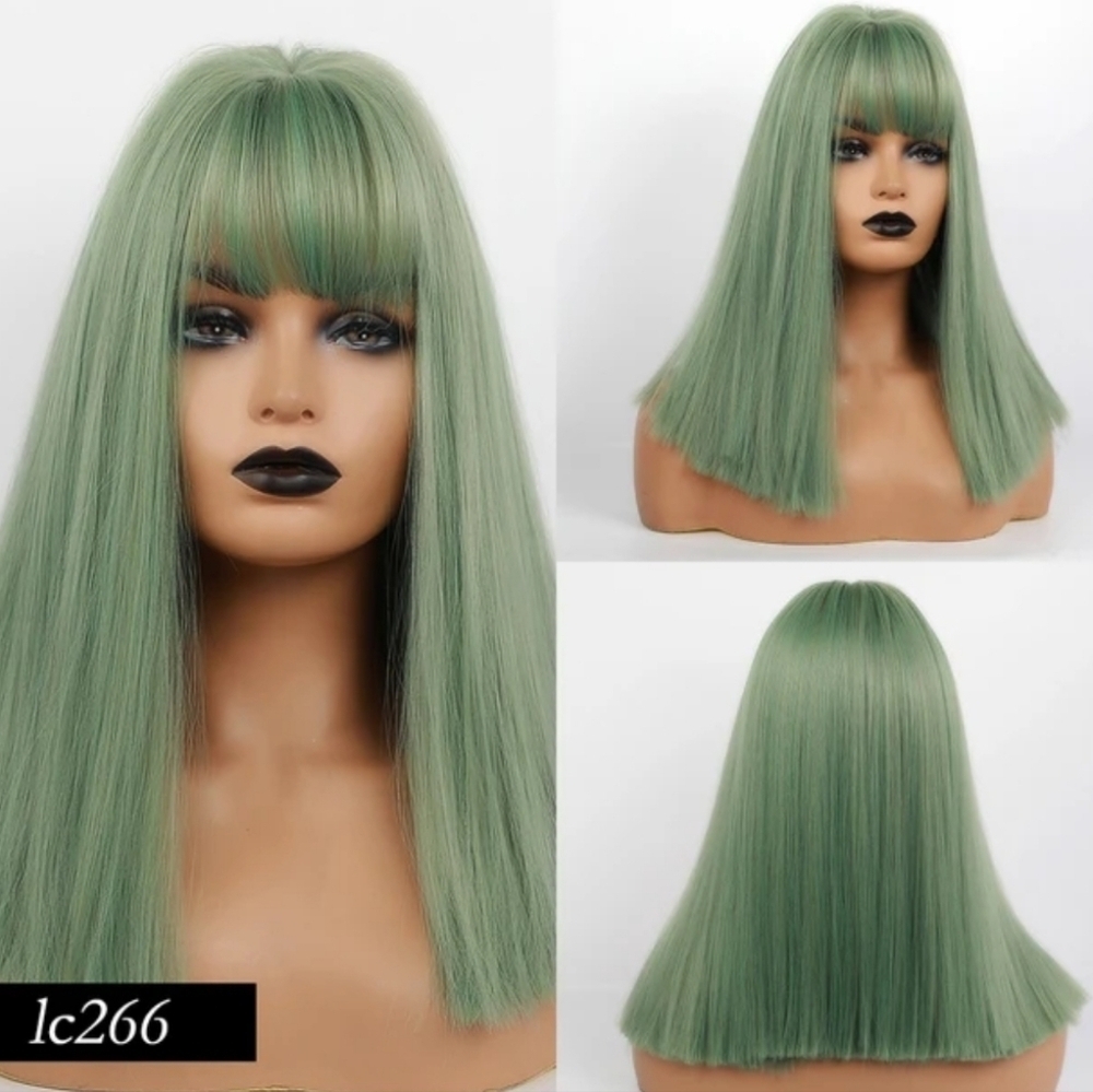 Element Synthetic Straight Green Bob Bangs Wig